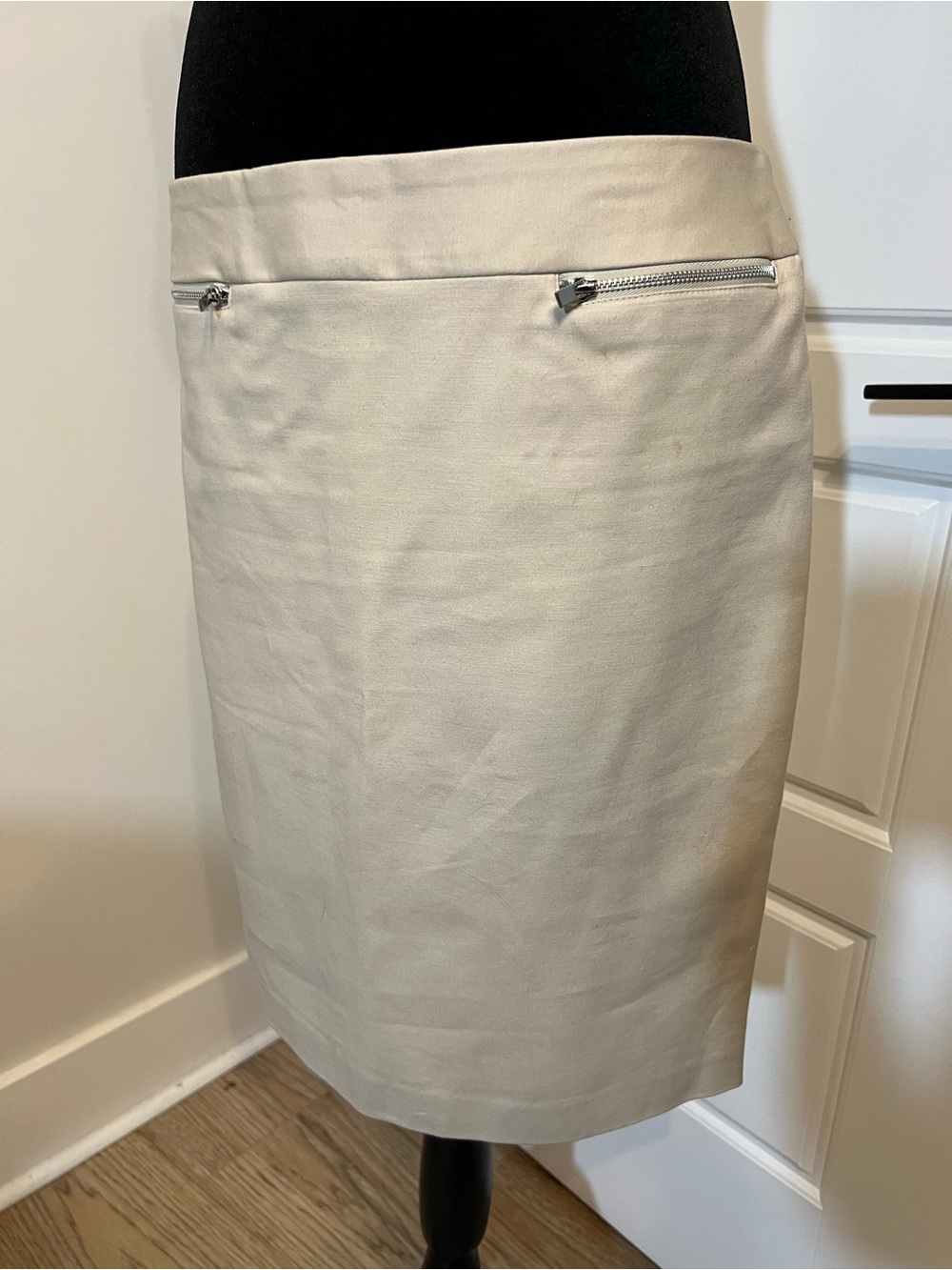 Calvin Klein Cream Pencil Skirt with Silver Zippers